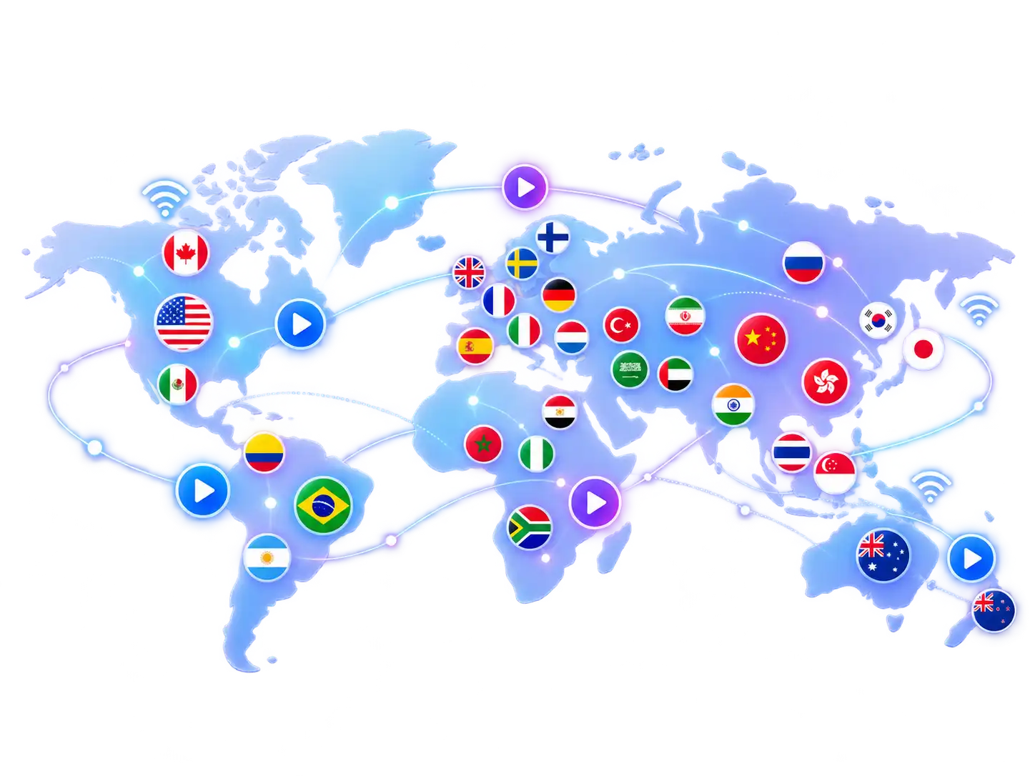 Strive IPTV channels shown across a world map
