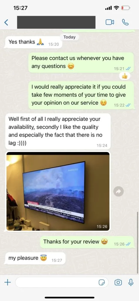 WhatsApp support conversation for IPTV setup 2