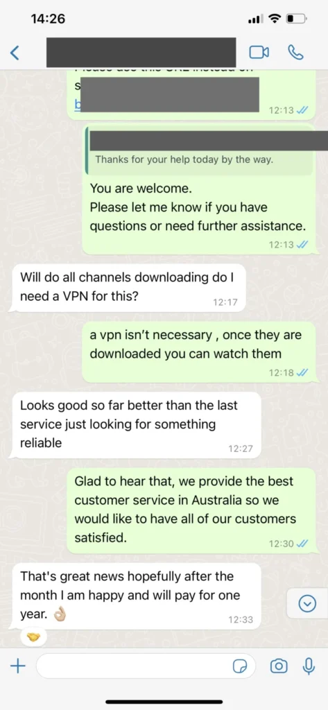 WhatsApp support conversation for IPTV setup 3